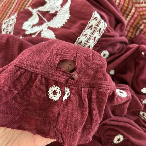 Free People Women Edie Tiered Embroidery Blouse Top Boho Western Red Size XS - Picture 9 of 10